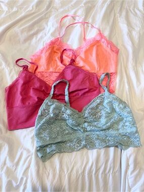Women’s Lace Bralette Pack - Pink, Coral & Sage